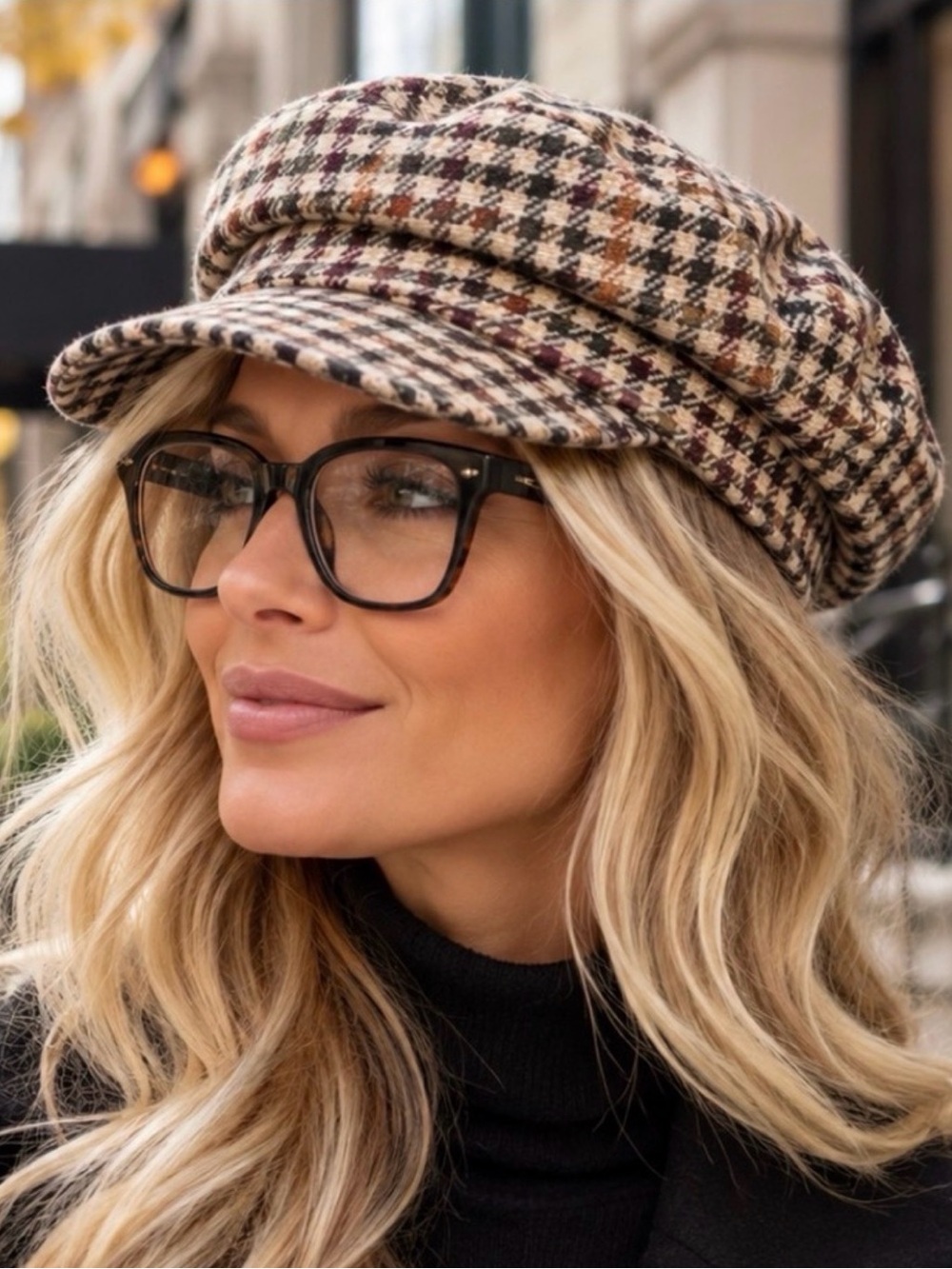 ZARA Houndstooth Newsboy Cap Baker Boy Hat Plaid Neutral Size M